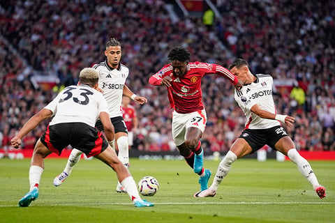 Manchester United Vs Fulham: United's Kobbie Mainoo in action